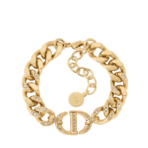 DIOR/迪奥 22春夏新款CD NAVY系列 女士金色饰面金属镶透明水晶链条式手链B1572CDNCY_D336