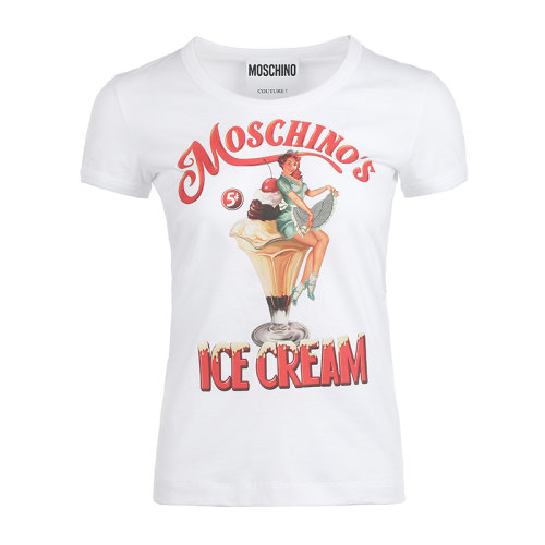 MOSCHINO/莫斯奇诺22春夏Moschino's Ice Cream印花图案女士短袖T恤  A070905411