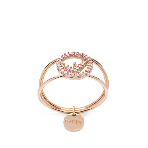 FENDI/芬迪  F FENDI系列 女士玫瑰金金属Fendi刻字的个性化吊坠粉红色的晶体戒指8AG9306DMF15IG