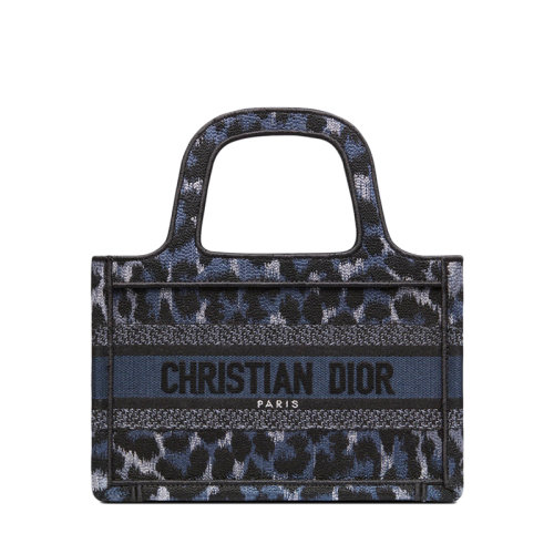 DIOR/迪奥 22春夏新款BOOK TOTE系列 女士迷你款蓝色黑色Mizza图案豹纹刺绣织物手提托特包S5475ZRHM_M962