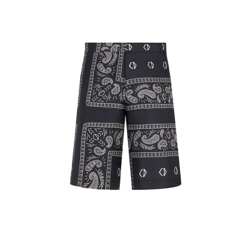 DIOR/迪奥 22年早春新款 男士海军蓝色桑蚕丝斜纹面料饰巾图案短裤013C121A5532_C581