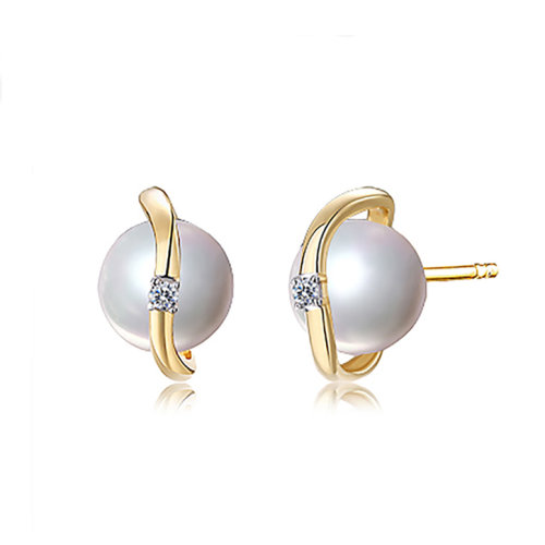 zhuella/珠艾乐 星轨系列 日本海水珠18k金钻石星轨耳环耳钉耳饰