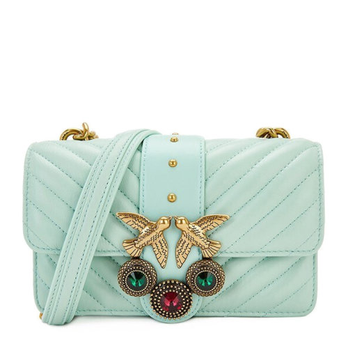 Pinko/品高女士纯色人字纹绗缝羊皮金色燕子徽标复古珠宝镶饰mini单肩包斜挎包链条包飞鸟包燕子包女包 1P2221 多色可选