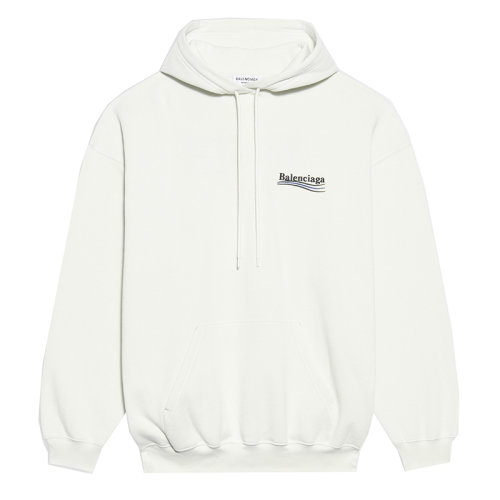 Balenciaga/巴黎世家 女士白色黑色和蓝色毛圈抓绒中号剪裁政治竞选连帽衫卫衣578135TKVI99084