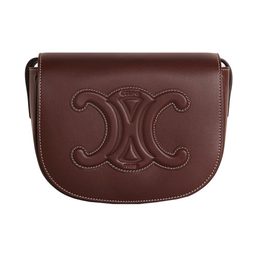CELINE/赛琳 22新款 CUIR TRIOMPHE系列 女士板栗粽色光滑小牛皮斜挎单肩Folco马鞍包198263DU3.18CH