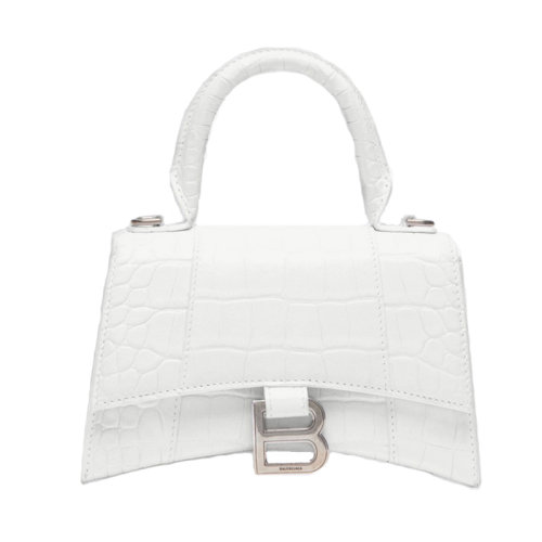 Balenciaga/巴黎世家   白色鳄鱼压纹闪亮小牛皮沙漏XS款单肩手提包5928331LR6Y9016