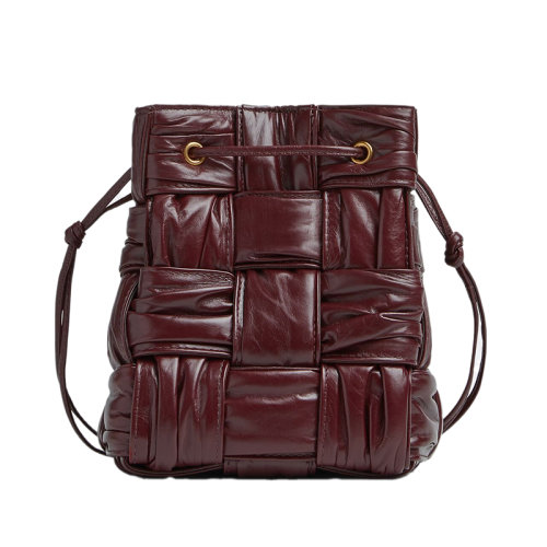 Bottega Veneta/葆蝶家 22新款 女士小号巴罗洛紫色亮面羔羊皮抽绳封口金色饰面单肩斜挎水桶包717187V2FY32247