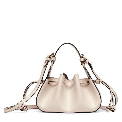 FENDI/芬迪 POMODORINO系列 女士迷你白色皮革全粒面材质抽绳开合配可拆卸肩带手提斜跨单肩包8BS059AHWUF0VWM