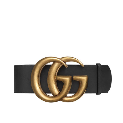 GUCCI/古驰 经典款女士黑色皮革双面金色双G宽腰带 453265 AP00T 1000