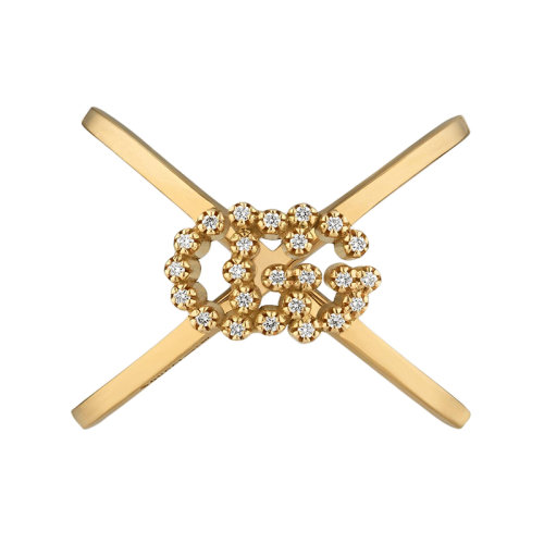 GUCCI/古驰 GG Running系列 中央镶有钻石的双G细节18k金黄金十字戒指 582548J85408000