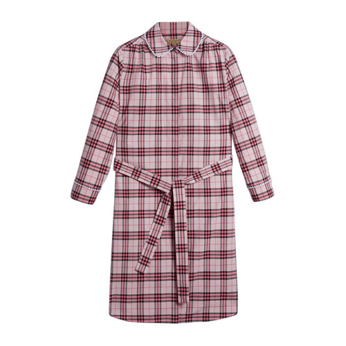 BURBERRY/博柏利  女装 服装 女士蕾丝装饰衣领粉红格纹棉质衬衫式 女士连衣裙裙装