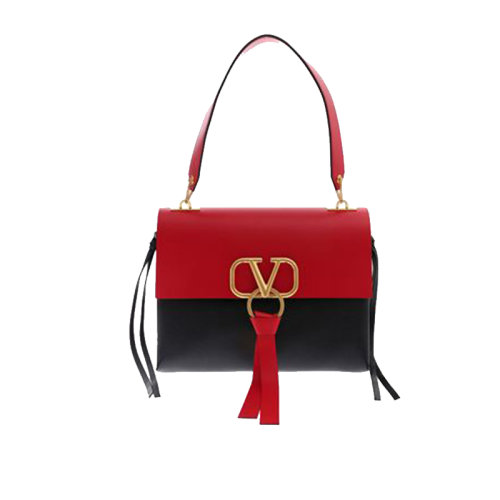Valentino/华伦天奴  女包女士黑红拼色皮革时尚百搭金属标志手提包  RW0B0E02EJA CE6