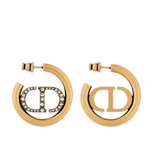 DIOR/迪奥 22新款30 MONTAIGNE系列 女士复古金色C字形饰镶嵌透明晶体CD徽标字母耳钉耳环E2027WOMCY_D09S