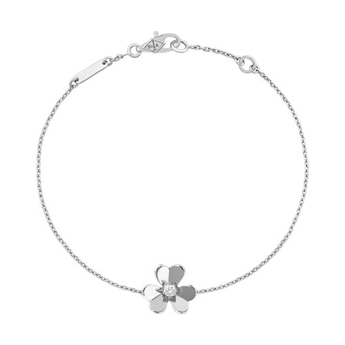 Van Cleef & Arpels/梵克雅宝 经典Frivole系列 18k金白金镶嵌钻石三瓣花朵迷你手链VCARP0J500