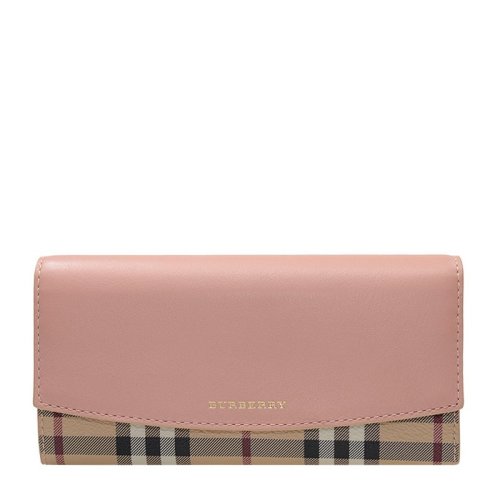 BURBERRY/博柏利 女士粉色拼格纹牛皮时尚长款信封钱夹钱包 3962718