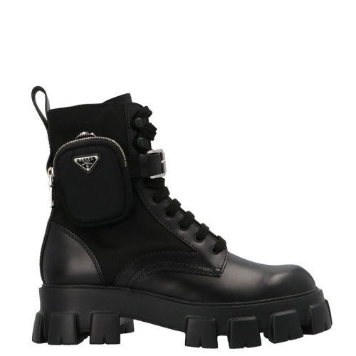 PRADA/普拉达 Monolith系列 男士黑色皮革和尼龙中筒靴2UE007_3L09_F0002_F_D002