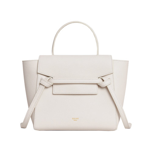 CELINE/赛琳 22新款 NANO BAG系列 女士白色粒面小牛皮翻盖拉链开合拆卸调节肩带单肩斜挎手提鲶鱼包189003ZVA.01RC