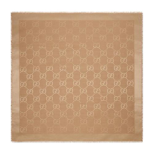  GUCCI古驰 22年秋冬 女士 GG提花真丝羊毛混纺披肩 663671 3GC43 9800