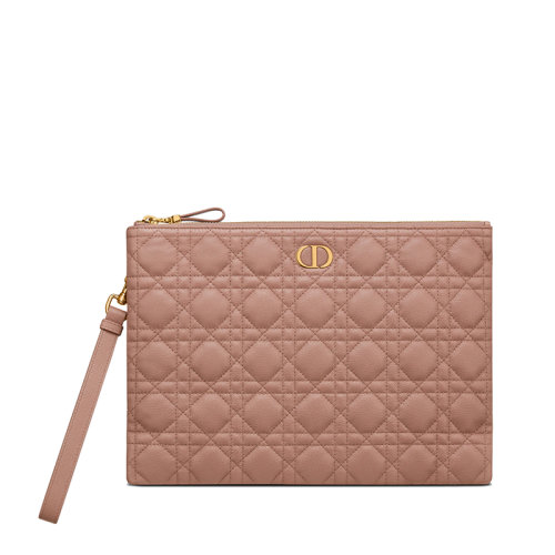 DIOR/迪奥  CARO DAILY系列 女士大号绯红色藤格纹牛皮革拉链手拿包S5086UWHC_M50P