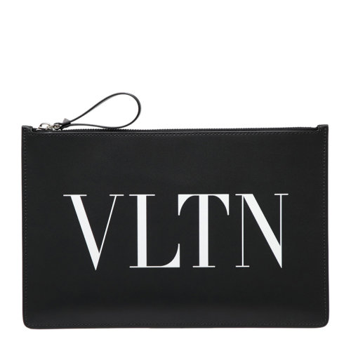 Valentino/华伦天奴 男士黑色小牛皮经典字母徽标印花装饰拉链开合手拿包信封包男包 RY2P0483-LVN-0NO