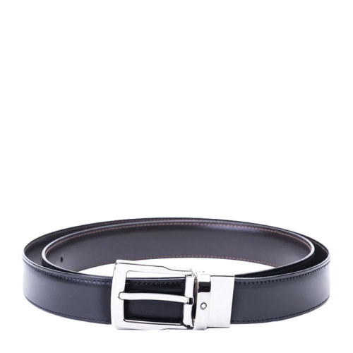 Mont Blanc/万宝龙 男士黑棕拼色皮革经典系列矩形闪亮镀钯针式腰带皮带 128138