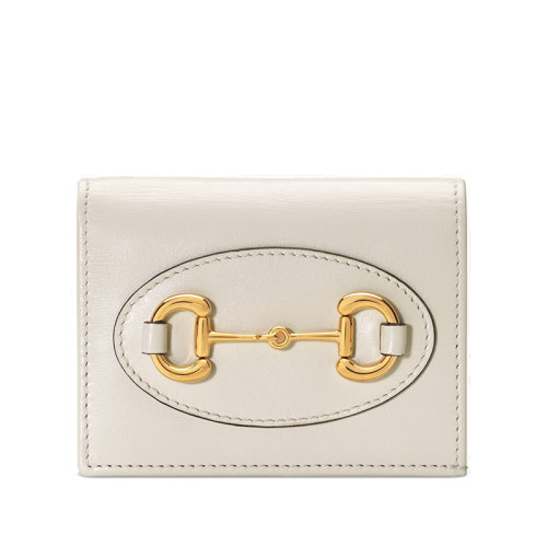 GUCCI/古驰 1955系列 白色小牛皮拼接金属双环扣 折叠按扣 钱包 6218870YK0G9022