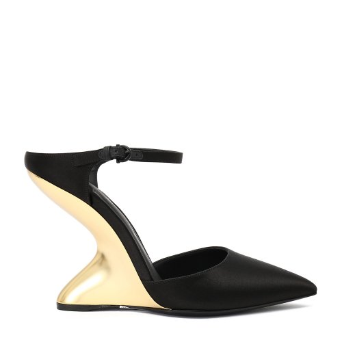 Salvatore Ferragamo/菲拉格慕 黑色 女士设计感尖头坡跟凉鞋 694759-01N671-NATURNO-7EX5M