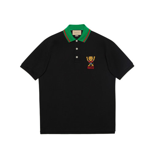GUCCI/古驰 22秋冬新款 男士黑色棉质饰Gucci小猫贴Polo衫700272XJEJJ1152