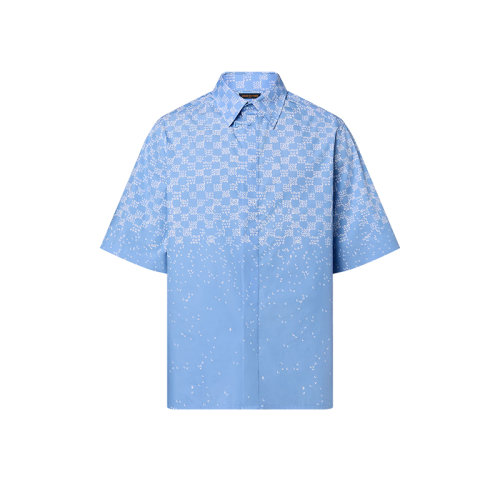 Louis Vuitton/路易威登 22年春夏新款 DAMIER SPREAD系列 男士蓝色棉质混纺棋盘格图案短袖衬衫1AA5EM