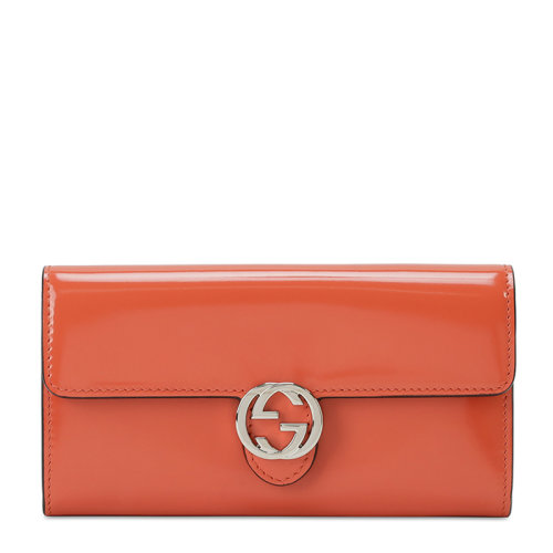 GUCCI/古驰 女士长款橘色漆皮GG钱包 手拿包女包369663-DKE2N-6525