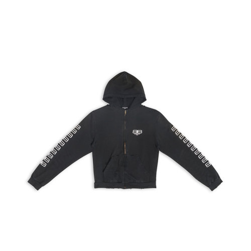 Balenciaga/巴黎世家 22年秋冬新款 女士黑色饰有白色双B LOGO棉质拉链连帽卫衣697949TMVG60903