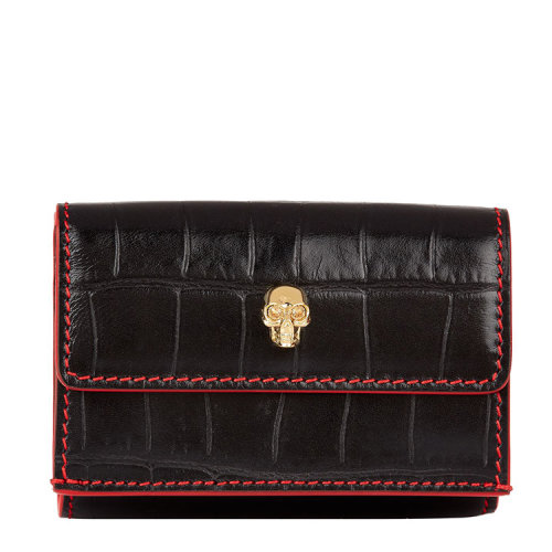 Alexander McQueen/亚历山大麦昆  女包女士酒红色皮革鳄鱼纹骷髅头标志时尚百搭钱夹钱包  $5419111BG0G1001