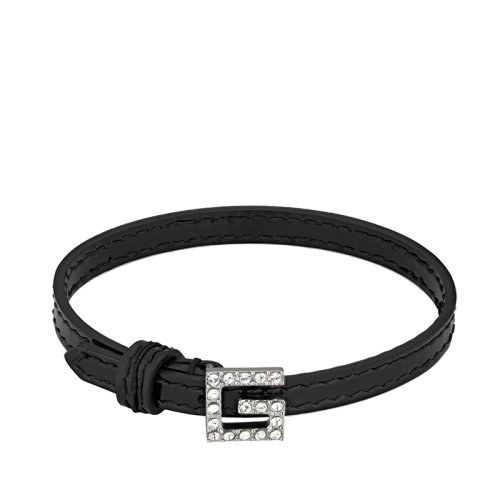 GUCCI/古驰 经典款 男女同款黑色皮革镶嵌白色晶体方形G搭扣手镯623237J17848162