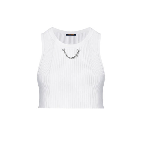 Louis Vuitton/路易威登 22年春夏新款 女士白色粘胶纤维混纺罗纹短款上衣背心1A9X9N