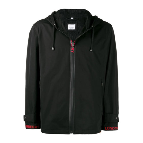 BURBERRY/博柏利 男装 服装 黑色棉质混纺logo图案时尚拉链连帽 男士夹克外套 8013303