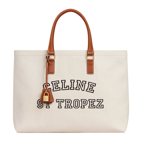 CELINE/赛琳 CABAS系列横款女士拼织物配皮经典字母徽标印花装饰单肩包手提包购物包女包 190062-DHW-02NT