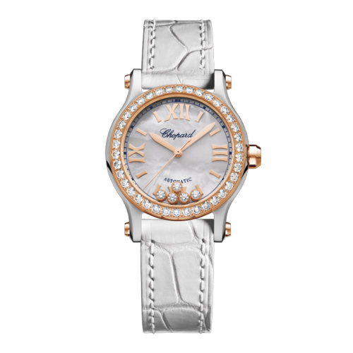  Chopard/萧邦  Happy Sport系列 自动机械表镶钻玫瑰金外壳表盘鳄鱼皮表带女表30毫米278573-6020