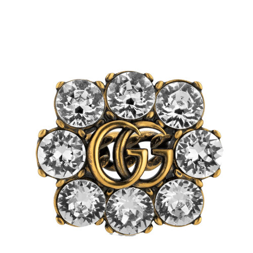 GUCCI/古驰  镀金复古金属双G水晶戒指645686J1D508062