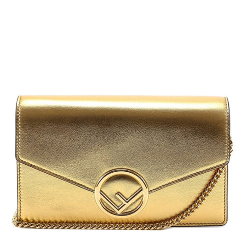 FENDI/芬迪 芬迪 女士金色小牛皮金属F徽标翻盖单肩包斜挎包信封包女包 8BS006-A0Y1-F0RXU