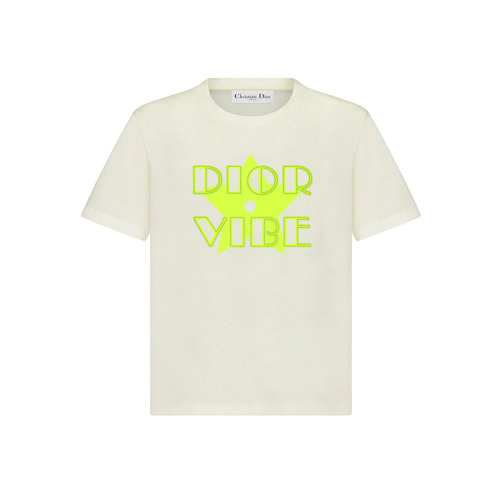 DIOR/迪奥 22年春夏新款 VIBE系列 女士米白色/荧光黄色棉质和亚麻混纺星星Logo短袖T恤223T19A4497_X2807