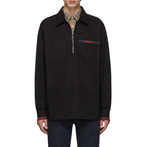 BURBERRY/博柏利 burberry 巴宝莉 男装 纯棉 黑色 半开襟 套头衬衫 男士长袖衬衫 80113311  瑕疵特卖（陈列痕迹，不影响使用）