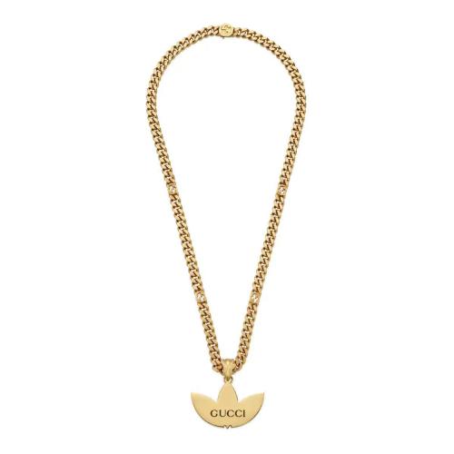 GUCCI古驰 22年秋冬 女士 adidas x Gucci联名系列饰Trefoil吊坠马衔索链项链 702926 J1631 80