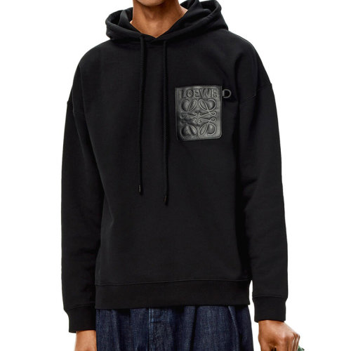 LOEWE/罗意威 22年早春新款 男士黑色棉质抓绒Anagram皮革贴片连帽衫卫衣H526Y25J12-1100