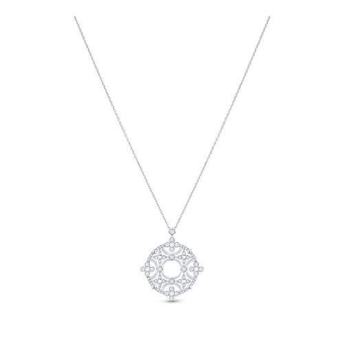 Louis Vuitton/路易威登 DENTELLE系列 经典款18k金白金钻石镂空花卉图案项链Q93729