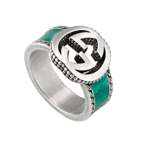 GUCCI/古驰 925银配以绿松石珐琅GG细节男女通用戒指 645572J84108136