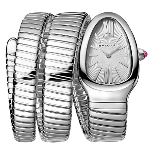 BVLGARI/宝格丽 不锈钢双螺旋表壳和表链 银色乳白色表盘 SERPENTI TUBOGAS石英手表 35毫米B101911