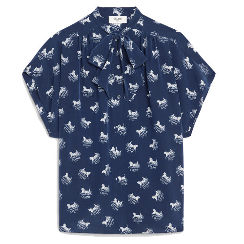 CELINE/赛琳  女士海洋蓝双绉大花结短衫2B502316N.03MV