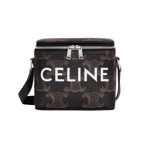 CELINE/赛琳 22秋冬新款 男士黑色印花帆布配小牛皮饰边双拉链开合调节肩带盒子形状肩背手提包110592EJG.38SI