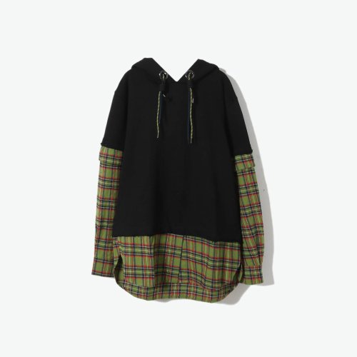 CHIZHANG/驰张 格纹衬衫袖拼接连帽女卫衣