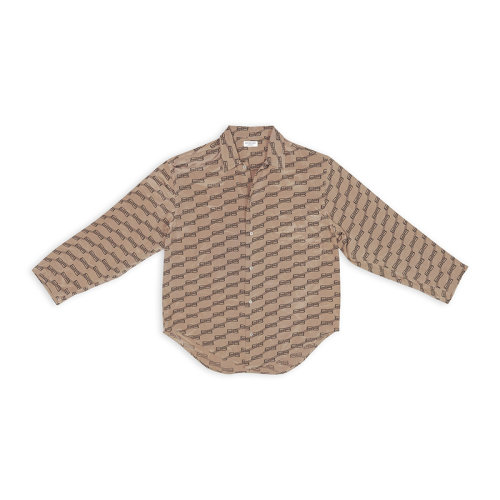 Balenciaga/巴黎世家 22年秋冬新款 女士棕色真丝饰有黑色双B图案褶皱效果长袖衬衫681631TML359378